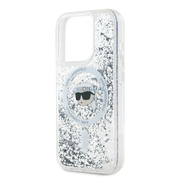 Karl Lagerfeld Liquid Glitter Karl Head MagSafe-kompatibilis tok iPhone 15 Pro - átlátszó