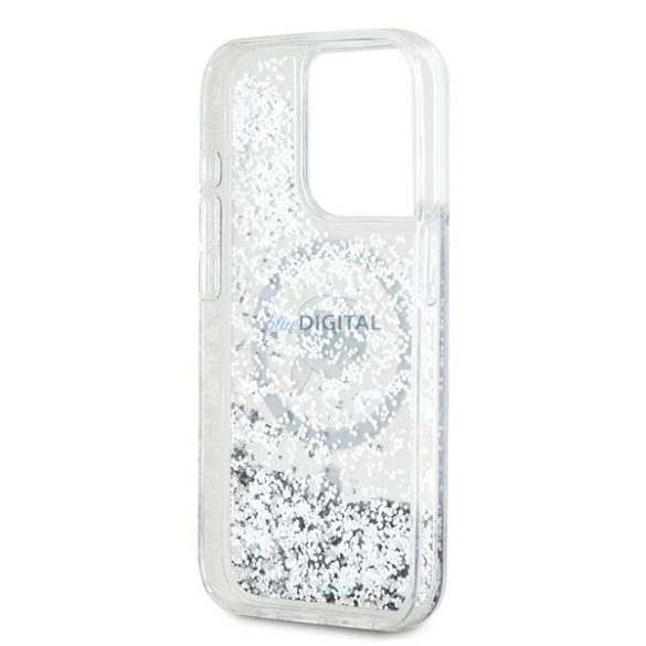 Karl Lagerfeld Liquid Glitter Karl Head MagSafe-kompatibilis tok iPhone 15 Pro - átlátszó