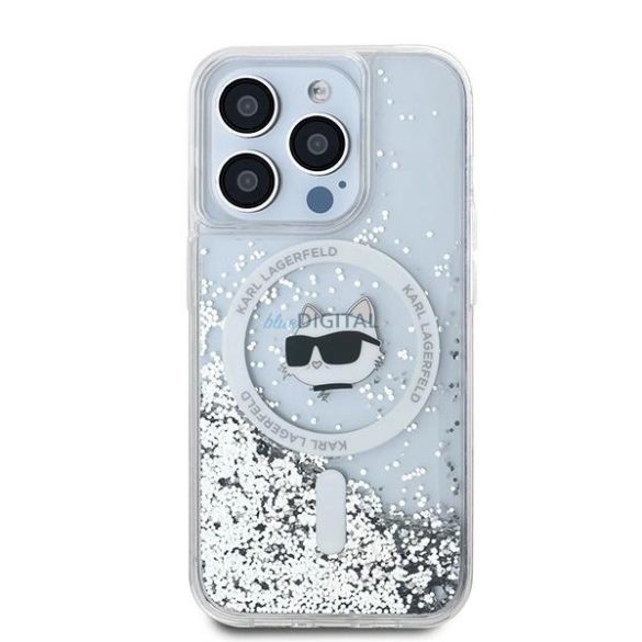 Karl Lagerfeld Liquid Glitter Choupette Head MagSafe-kompatibilis tok iPhone 13 / 13 Pro - átlátszó