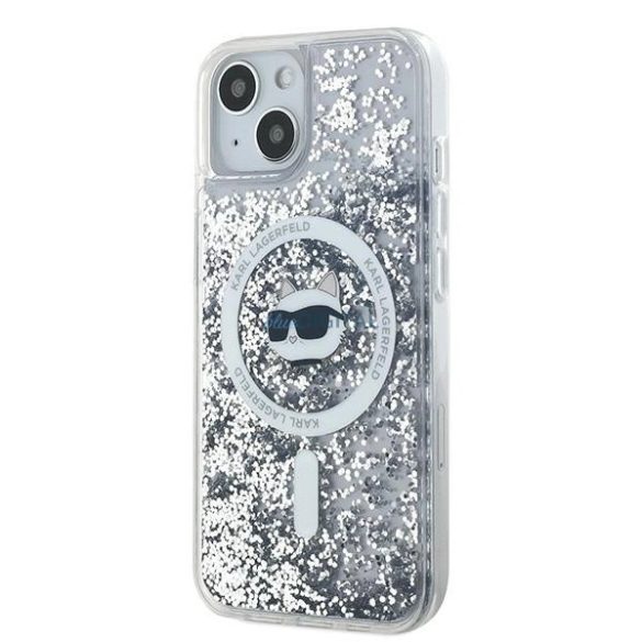 Karl Lagerfeld Liquid Glitter Choupette Head MagSafe-kompatibilis tok iPhone 14/15/13 - átlátszó