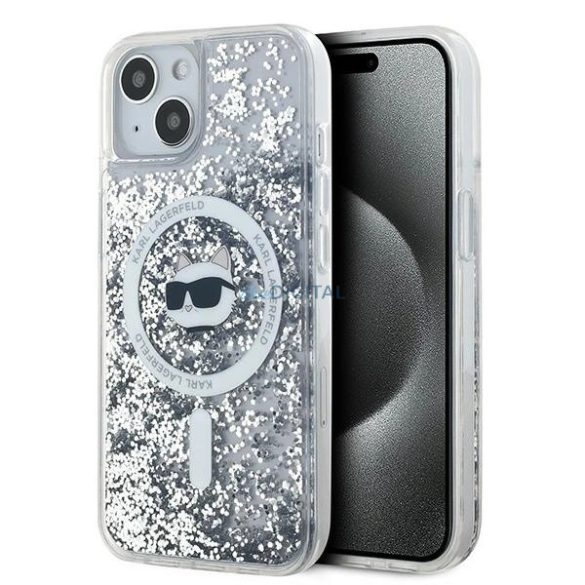 Karl Lagerfeld Liquid Glitter Choupette Head MagSafe-kompatibilis tok iPhone 15/14/13 - átlátszó