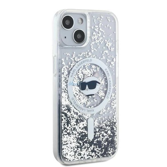 Karl Lagerfeld Liquid Glitter Choupette Head MagSafe-kompatibilis tok iPhone 15 Plus / 14 Plus - átlátszó