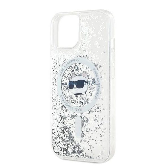 Karl Lagerfeld Liquid Glitter Choupette Head MagSafe-kompatibilis tok iPhone 15 Plus / 14 Plus - átlátszó