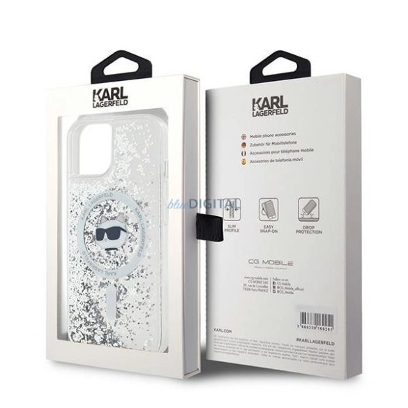 Karl Lagerfeld Liquid Glitter Choupette Head MagSafe-kompatibilis tok iPhone 15 Plus / 14 Plus - átlátszó