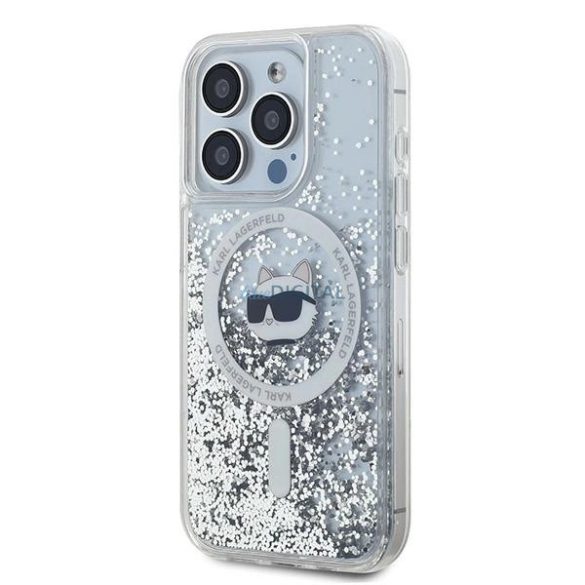 Karl Lagerfeld Liquid Glitter Choupette Head MagSafe-kompatibilis tok iPhone 15 Pro - átlátszó