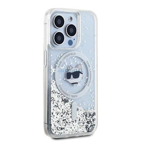 Karl Lagerfeld Liquid Glitter Choupette Head MagSafe-kompatibilis tok iPhone 15 Pro - átlátszó