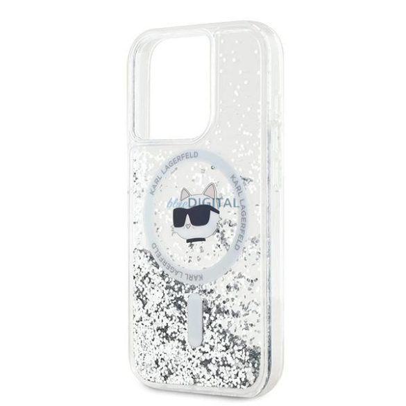 Karl Lagerfeld Liquid Glitter Choupette Head MagSafe-kompatibilis tok iPhone 15 Pro - átlátszó