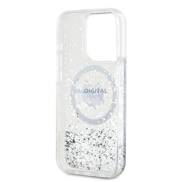 Karl Lagerfeld Liquid Glitter Choupette Head MagSafe-kompatibilis tok iPhone 15 Pro - átlátszó