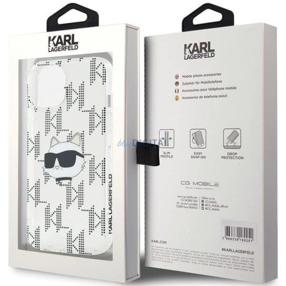 Karl Lagerfeld IML Choupette fej és monogram tok iPhone 15 / 14 / 13 - átlátszó