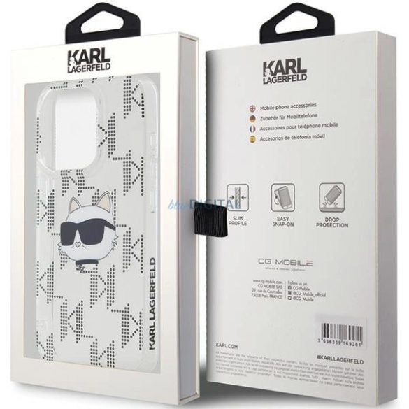 Karl Lagerfeld IML Choupette Head & Monogram tok iPhone 15 Pro - átlátszó