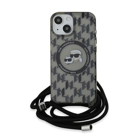 Karl Lagerfeld IML Crossbody Monogram Karl & Choupette Head MagSafe-kompatibilis tok iPhone 15/14/13 - fekete