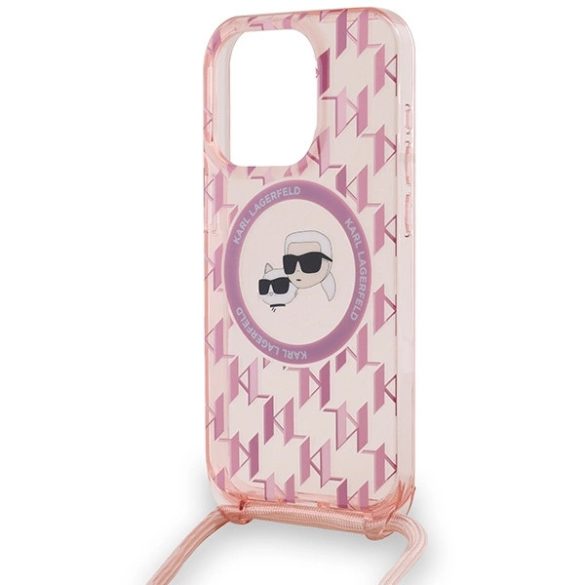 Karl Lagerfeld IML Crossbody Monogram Karl & Choupette Head MagSafe-kompatibilis tok iPhone 15 Pro - rózsaszín