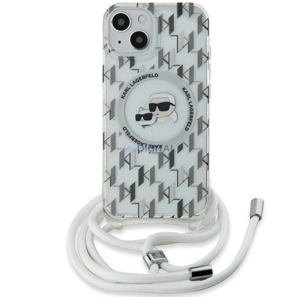 Karl Lagerfeld IML Crossbody Monogram Karl & Choupette Head MagSafe-kompatibilis tok iPhone 15/14/13 – átlátszó