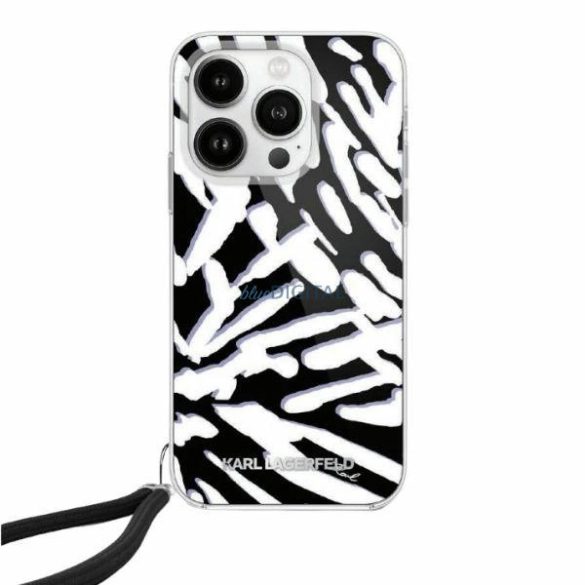 Karl Lagerfeld IML Zebra Pattern & Cord tok iPhone 15/14/13 - fekete