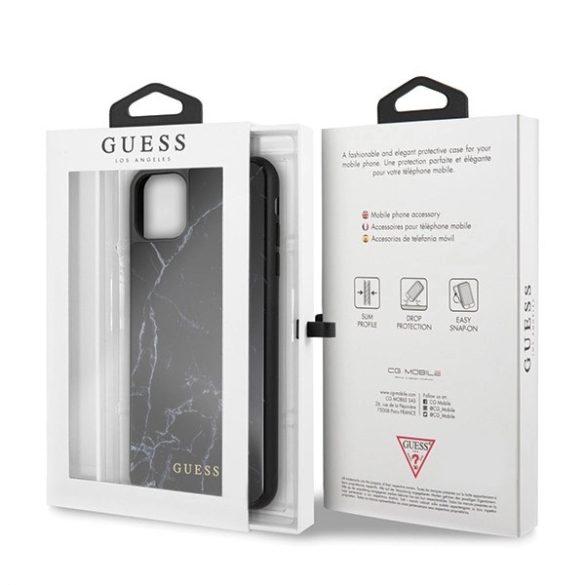 Guess GUHCN65HYMABK Marble Glass tok iPhone 11 Pro Max - fekete