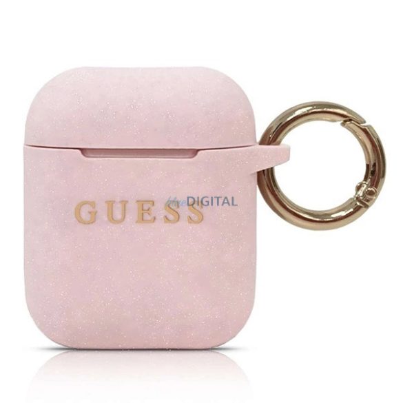 Guess GUACCSILGLLP Silicone Glitter AirPods tok - rózsaszín