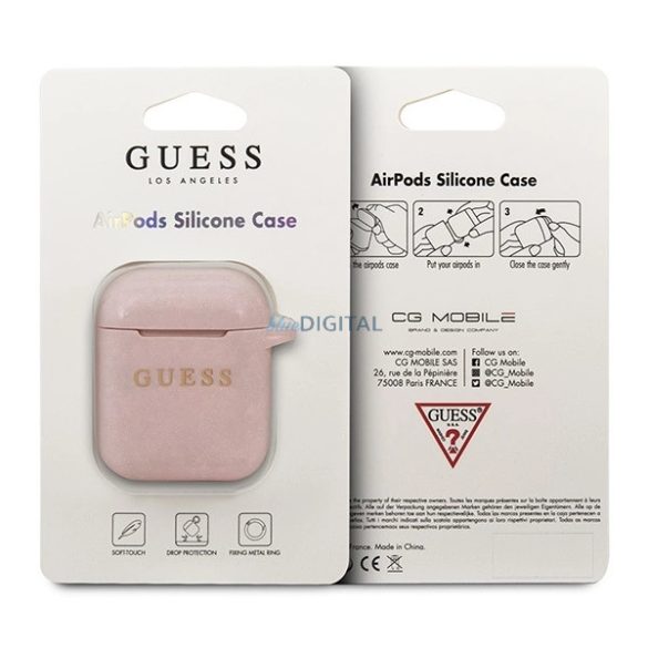 Guess GUACCSILGLLP Silicone Glitter AirPods tok - rózsaszín