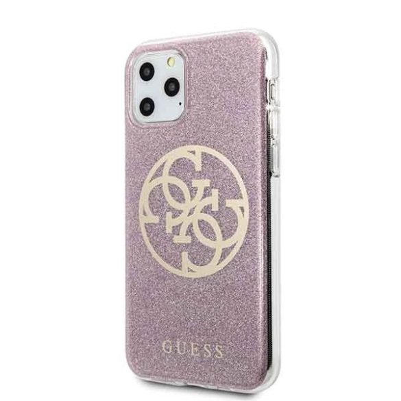 Guess GUHCN58PCUGLPI 4G Circle Glitter keménytok iPhone 11 Pro - rózsaszín