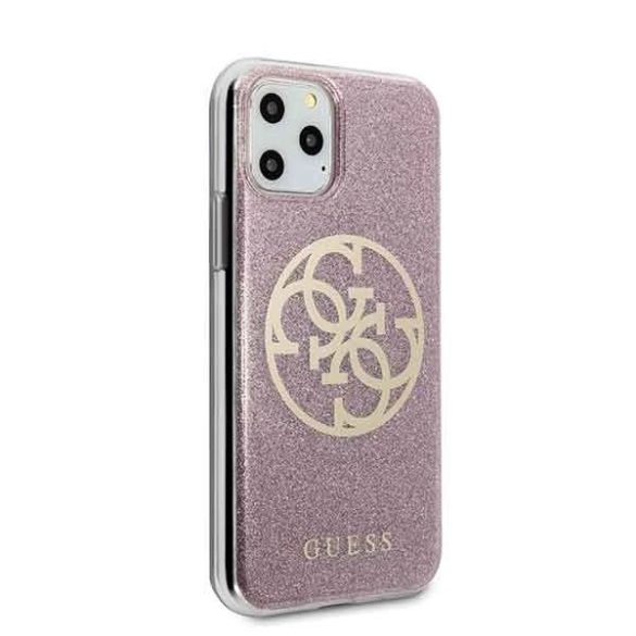 Guess GUHCN58PCUGLPI 4G Circle Glitter keménytok iPhone 11 Pro - rózsaszín