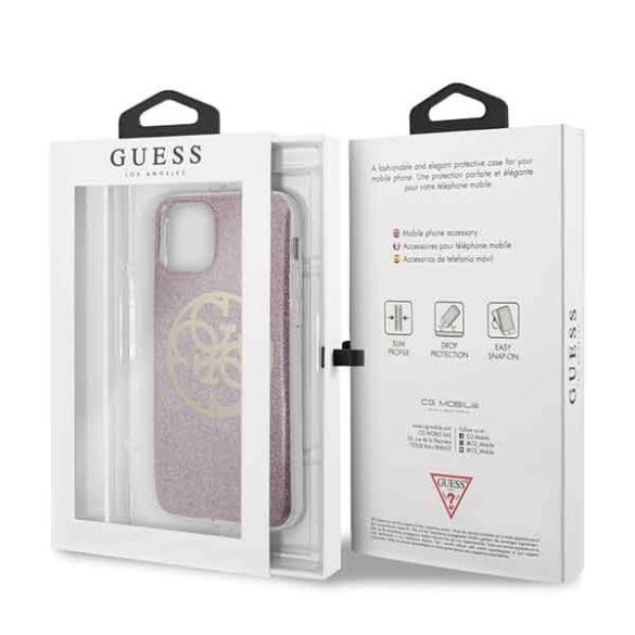 Guess GUHCN58PCUGLPI 4G Circle Glitter keménytok iPhone 11 Pro - rózsaszín