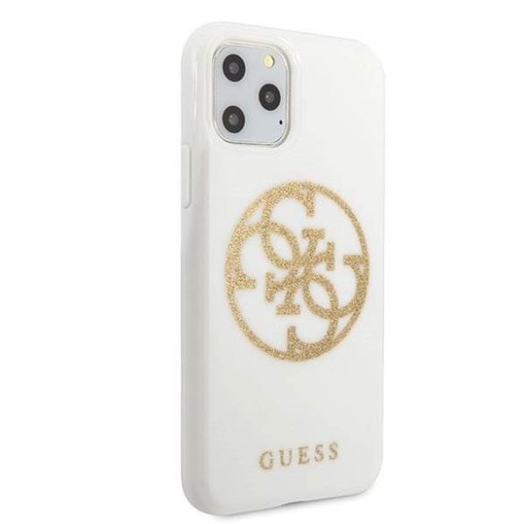 Guess GUHCN65TPUWHGLG iPhone 11 Pro Max fehér kemény tok Glitter 4G kör Logo telefontok