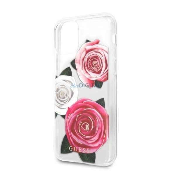 Guess GUHCN58ROSTRT iPhone 11 Pro átlátszó keménytok Flower Desire rózsaszín és fehér rózsa