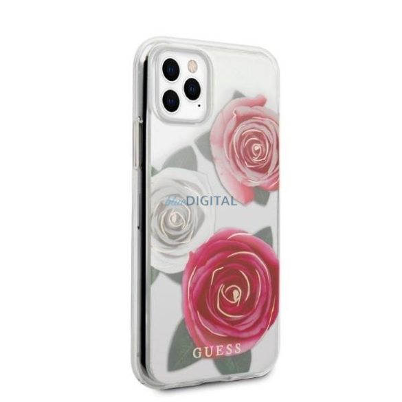 Guess GUHCN58ROSTRT iPhone 11 Pro átlátszó keménytok Flower Desire rózsaszín és fehér rózsa