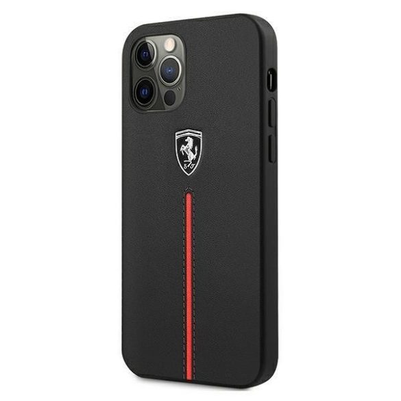 Ferrari FEOMSHCP12LBK iPhone 12 Pro Max fekete kemény tok Off Track Leather Nylon Stripe