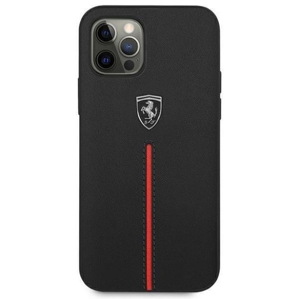 Ferrari FEOMSHCP12LBK iPhone 12 Pro Max fekete kemény tok Off Track Leather Nylon Stripe