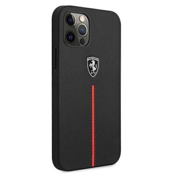 Ferrari FEOMSHCP12LBK iPhone 12 Pro Max fekete kemény tok Off Track Leather Nylon Stripe