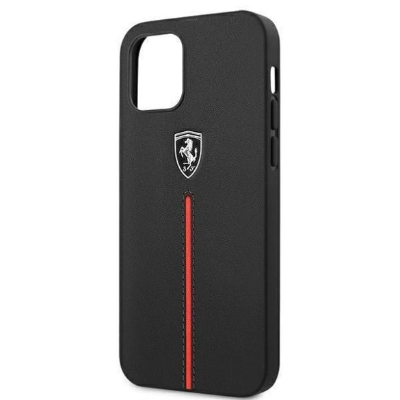 Ferrari FEOMSHCP12LBK iPhone 12 Pro Max fekete kemény tok Off Track Leather Nylon Stripe