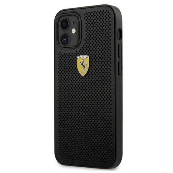 Ferrari FESPEHCP12SBK iPhone 12 mini fekete kemény tok On Track Perforált telefontok
