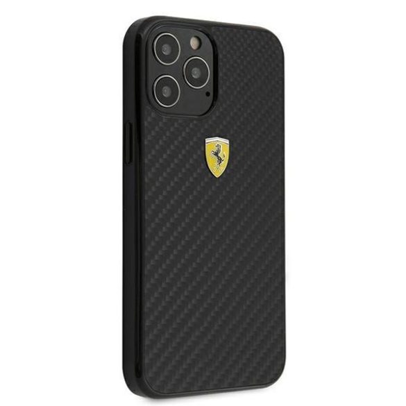 Ferrari FERCAHCP12LBK iPhone 12 Pro Max 6,7" fekete kemény tok On Track Valódi Carbon telefontok