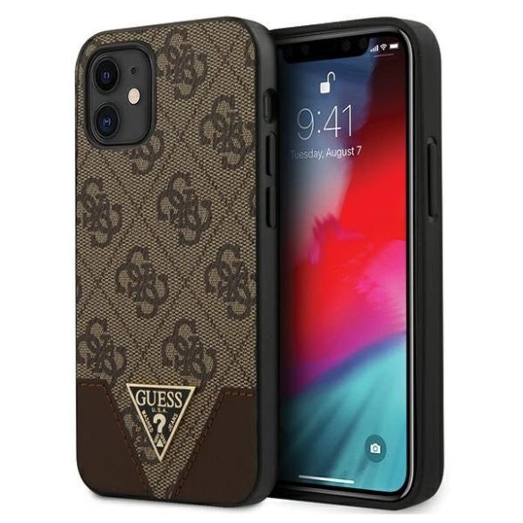 Guess GUHCP12SPU4GHBR 4G Triangle Collection keménytok iPhone 12 mini - barna