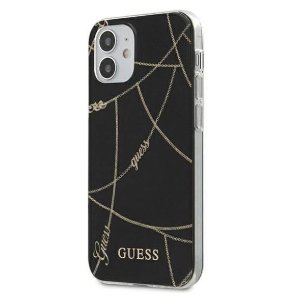 Guess GUHCP12SPCUCHBK iPhone 12 mini fekete kemény tok aranylánc Collection telefontok