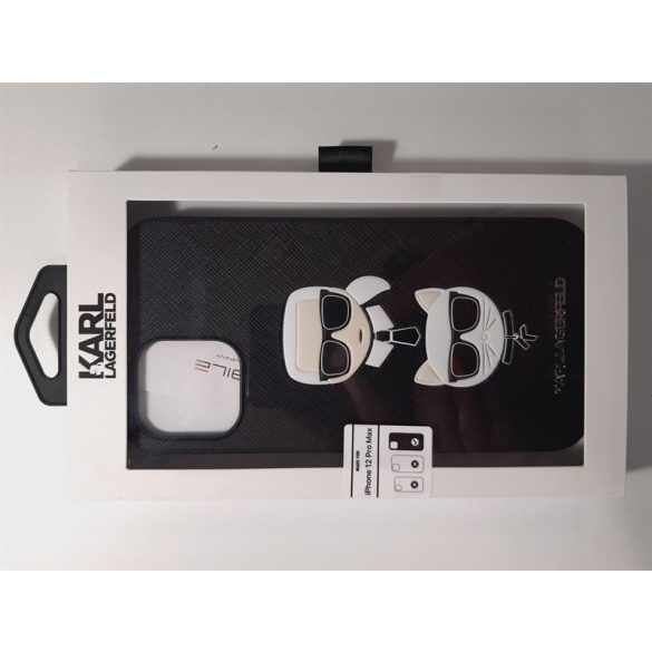 Karl Lagerfeld iPhone KLHCP12LSAKICKCBK 12 max Pro 6.7 fekete tok Saffiano Ikonik Karl & Choupette Head telefontok