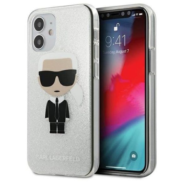 Karl Lagerfeld KLHCP12SPCUTRIKSL iPhone 12 mini ezüst tok Glitter Ikonik Karl telefontok