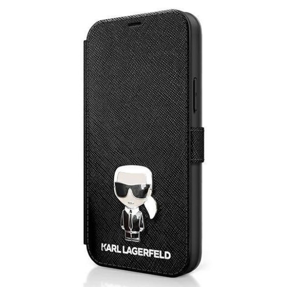 Karl Lagerfeld KLFLBKP12SIKMSBK iPhone 12 mini 5,4" fekete könyv Saffiano Ikonik Metal telefontok