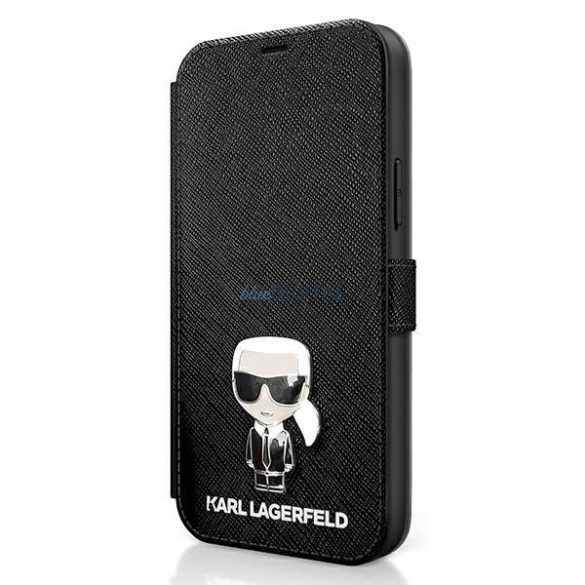 Karl Lagerfeld KLFLBKP12LIKMSBK iPhone 12 Pro Max 6,7" fekete könyv Saffiano ikonikus Metal tok