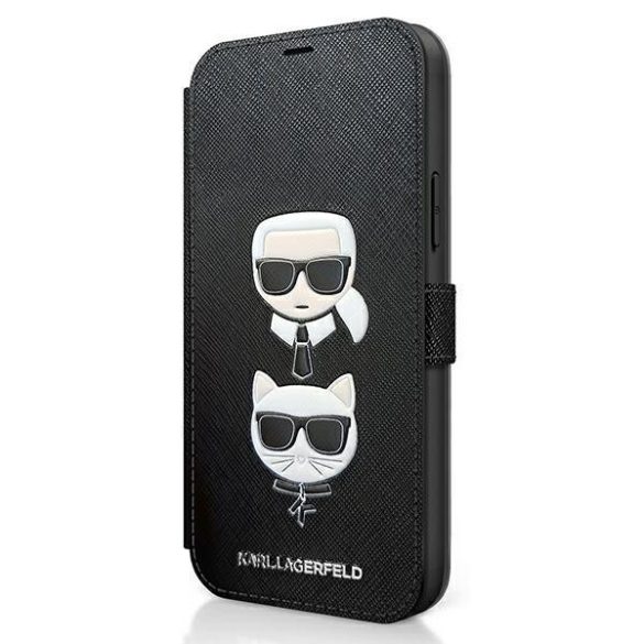 Karl Lagerfeld KLFLBKP12SSAKICKCBK iPhone 12 mini 5,4" fekete könyv Saffiano Karl & Choupette telefontok