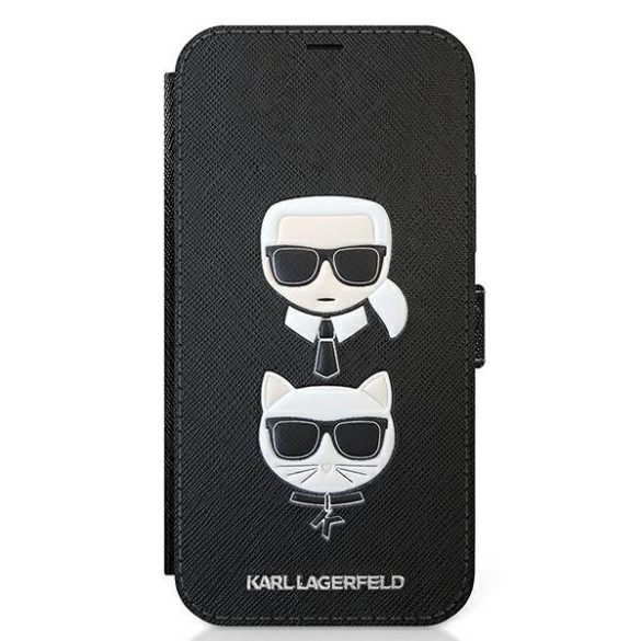 Karl Lagerfeld KLFLBKP12SSAKICKCBK iPhone 12 mini 5,4" fekete könyv Saffiano Karl & Choupette telefontok