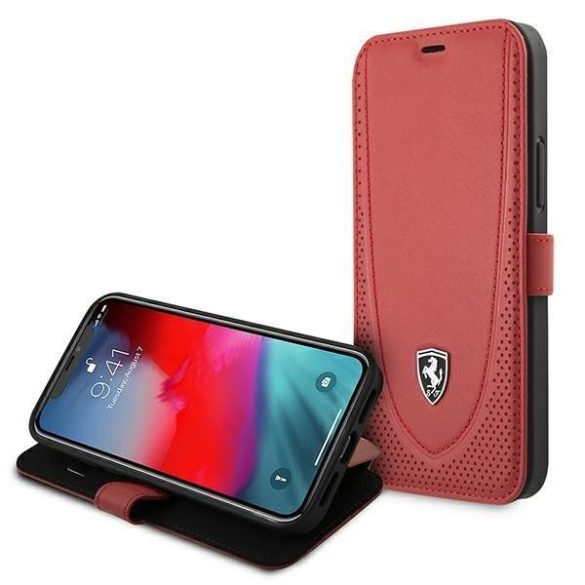 Ferrari FEOGOFLBKP12LRE iPhone 12 Pro Max 6,7" piros könyv Off Track Perforált telefontok