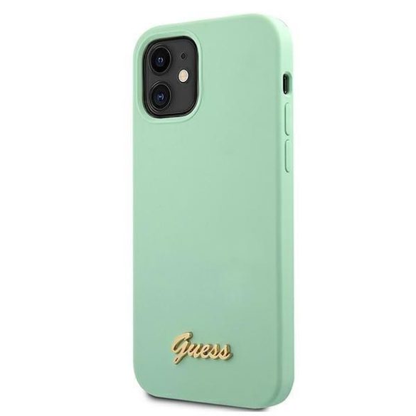 Guess GUHCP12SLSLMGGN iPhone 12 mini 5,4" zöld tok Metal Logo Script telefontok