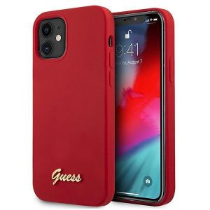 Guess GUHCP12SLSLMGRE iPhone 12 mini 5,4" piros tok Metal Logo Script telefontok