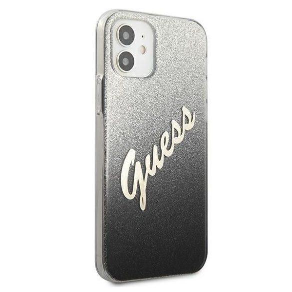 Guess GUHCP12SPCUGLSBK iPhone 12 mini 5,4" fekete kemény tok csillámos Gradient Script telefontok