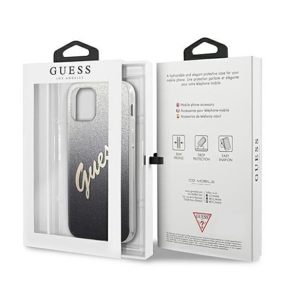 Guess GUHCP12SPCUGLSBK iPhone 12 mini 5,4" fekete kemény tok csillámos Gradient Script telefontok