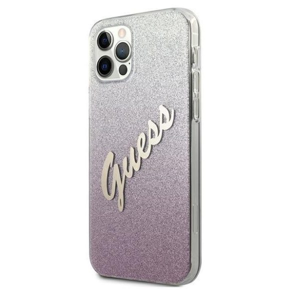 Guess GUHCP12LPCUGLSPI iPhone 12 Pro Max 6,7" rózsaszín tok csillámos Gradient Script telefontok