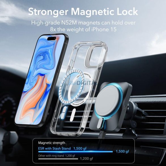 ESR CLASSIC KICKSTAND HALOLOCK MAGSAFE iPhone 15 PLUS ÁTLÁTSZÓ tok