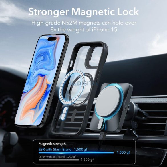 ESR CLASSIC KICKSTAND HALOLOCK MAGSAFE iPhone 15 PLUS ÁTLÁTSZÓ/FEKETE tok