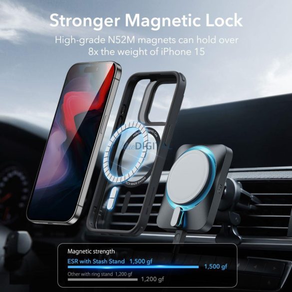 ESR CLASSIC KICKSTAND HALOLOCK MAGSAFE iPhone 15 PRO ÁTLÁTSZÓ/FEKETE tok